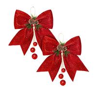 Fiocchi per albero di Natale,Fiocchi Glitter Rossi per Albero di Natale con Cono di Pino ,Fiocchi per Decorazioni di Natale per Albero di Natale Vintage, Finestre, Ghirlande Oranments 2PCS