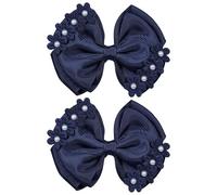 Fiocchi per capelli da 10,2 cm, colore blu navy, per ragazze, con perle, fiocco, fermagli per capelli a coccodrillo, fermagli per bambini, adolescenti, donne, matrimoni, concorsi di comunione, feste