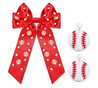 Fiocchi per capelli da baseball per le donne con strass gioiello grandi fiocchi per capelli clip per capelli in raso setoso softball fiocchi per capelli per il giorno del gioco accessori per capelli