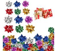 Fiocchi Regalo Adesivi Coccarde per Pacchi Regalo Autoadesivi Fiocchi regalo autoadesivi mini 100 pezzi + nastri decorativi metallici + 3.8 cm & 5 cm + multicolore