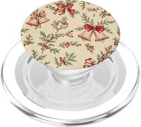 Fiocchi vintage e campane di Natale botanico su beige PopSockets PopGrip per MagSafe