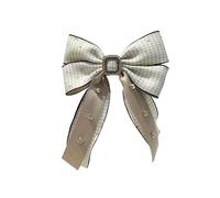 Fiocco capelli donna Rhinestone Barrettes 2 Layer Plaid Big Bow Pearl Hair Clip Ponytail Clip Hair Grip For Women Hair Accessories matrimonio(Color-06)