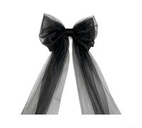 Fiocco da festa in rete velata, 200 cm, elegante, grande, decorazione (nero | per materiale premium per organza, consistenza leggera, per una splendida per impatto visivo, per un arredamento versatile