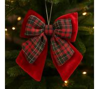 Fiocco Decorativo in Velluto Scozzese, Elegante Fiocco Natalizio Rosso per Addobbi, Ghirlande, Pacchi Regalo o Albero 23cm - Varzi dal 1956