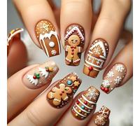 Fiocco di neve Coperture Piene Stick On Nails Cioccolato Casa Premere Su Natale Falso Pan di Zenzero Uomo Acrilico Fiocco di Neve Stick Su Natale Falso Pan di Zenz