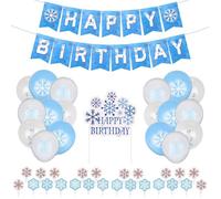Fiocco di Neve Striscione di Buon Compleanno Kit, Decorazioni Feste del Paese delle Meraviglie Invernale con Decorazioni Torte e Palloncini per Articoli Compleanno per Ragazzi Ragazze