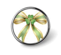 Fiocco d'oro con un quadrifoglio verde spilla rotonda per uomo donna moda distintivo collare pin vestito giacca zaino accessori