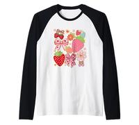 Fiocco fragola cuore fiore carino stile kawaii Maglia con Maniche Raglan