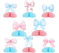 Fiocco Gender Reveal Decorazioni 8 pezzi fiocco rosa e fiocco blu centrotavola a nido d'ape Coquette Centrotavola Lui o Lei Topper da tavolo per ragazzo o ragazza Sesso rivelare partito Baby Shower