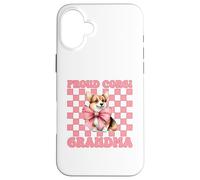 Fiocco in civetta rosa con cagnolino Proud Corgi Grandma Nana Custodia per iPhone 16 Plus