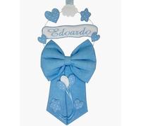 Fiocco Nascita Azzurro PERSONALIZZATO con NOME Ricamato Made in Italy