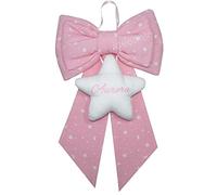 Fiocco nascita bimbo bimba personalizzato con nome ricamato rosa celeste Made in Italy (Stella bimba 1)
