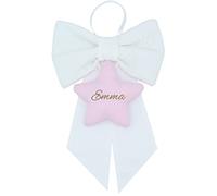 Fiocco nascita bimbo bimba personalizzato con nome ricamato rosa celeste Made in Italy (Stella bimba 2)