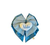 Fiocco nascita blu e righe blu con cuore ricamato e piccoli pendenti stelline