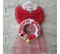 Fiocco nascita coccarda ghirlanda luminosa led Minnie nome bimba Rosso