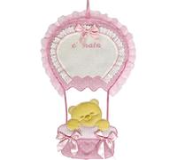 FIOCCO NASCITA COCCARDA MONGOLFIERA CON TELA AIDA DA RICAMARE IL NOME DEL BEBE' rosa Lavorato del tutto a mano