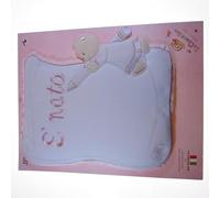 FIOCCO NASCITA/COCCARDA ROSA "PERGAMENA" CON AIDA