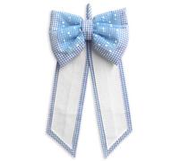 Fiocco Nascita da ricamare a punto croce, Coccarda Nascita da ricamare a punto croce, Banda in tela Aida, fantasia quadretto e fiocco in tulle con cuoricini (07 Azzurro)