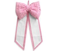 Fiocco Nascita da ricamare a punto croce, Coccarda Nascita da ricamare a punto croce, Banda in tela Aida, fantasia quadretto e fiocco in tulle con cuoricini (05 Rosa)