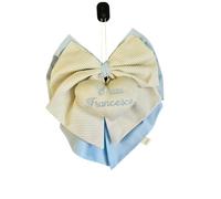 Fiocco nascita doppio celeste e righe beige con cuore ricamato