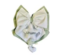 Fiocco nascita doppio con pendente grande ricamato (verde salvia e bianco)