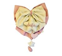 Fiocco nascita doppio pois rosa antico e beige con stella ricamata e piccoli pendenti