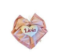 Fiocco nascita doppio rosa antico e righe rosa antico con cuore ricamato