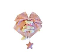 Fiocco nascita doppio rosa antico e righe rosa antico righe con orsetto ricamato e piccoli pendenti