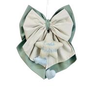 Fiocco nascita doppio verde salvia e beige con stella ricamata e piccoli pendenti