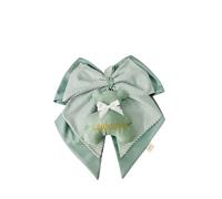 Fiocco nascita doppio verde salvia e righe verde salvia con orsetto ricamato