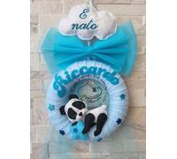 Fiocco nascita ghirlanda coccarda personalizzata con il nome del bimbo Panda