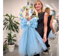 FIOCCO NASCITA IN TULLE CON NOME PERSONALIZZATO - AZZURRO