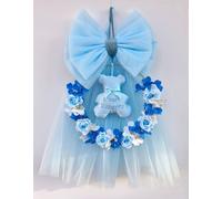 FIOCCO NASCITA IN TULLE CON NOME PERSONALIZZATO - AZZURRO CON ORSETTO