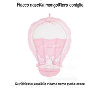 FIOCCO NASCITA MONGOLFIERA COCCARDA ROSA CELESTE TELA AIDA RICAMO REGALO AUGURI