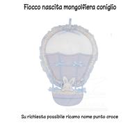 FIOCCO NASCITA MONGOLFIERA COCCARDA ROSA CELESTE TELA AIDA RICAMO REGALO AUGURI