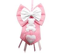 Fiocco Nascita Rosa con orsetto e Nome Personalizzato Ricamato Made in Italy
