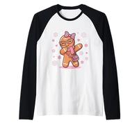Fiocco Natalizio Dabbing Gingerbread Coquette Girl Rosa Leopardato Maglia con Maniche Raglan