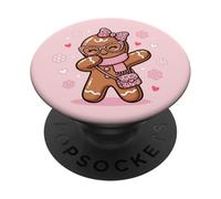 Fiocco natalizio Dabbing Gingerbread Coquette Girl rosa leopardato PopSockets PopGrip Adesivo