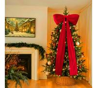 Fiocco natalizio gigante in velluto rosso da 1,8 m, puntale per albero di Natale a doppio strato con supporto in schiuma, decorazione versatile per finestra, mantello, parete, festa di nozze, casa