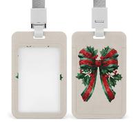 Fiocco natalizio vintage con supporto per badge identificativo con agrifoglio, clip retrattile, porta carte di credito, nome, badge per lavoro, ufficio, dottore, infermiere