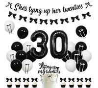 Fiocco nero 30° compleanno decorazioni glitter lei sta legando i suoi vent'anni Banner Vintage Coquette Bow Garland Cake Toppers Bow Tie Ribbon Numero 30 Foil Balloon per donna Rip anni '20 Forniture