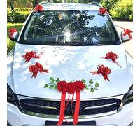 Fiocco per auto, decorazione per la sposa, con fiori e fiori, decorazione per auto, decorazione per auto, matrimonio, New Houses, feste, San Valentino, carrelli da sposa, colore rosso A