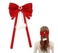 Fiocco per capelli rosso, fiocco per capelli natalizio, fermagli per capelli da donna, accessori con fiocchi rossi, clip per ragazze, grande fiocco con nastro lungo glitterato in velluto francese