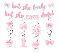 Fiocco rosa 1 ° compleanno decorazioni per feste di compleanno Isn't She Lovely Isn't She Onederful Banner appeso vortice rosa un anno vecchio soffitto Streamers striscioni Decors per ragazza primo