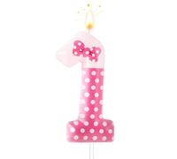 Fiocco Rosa Candele Compleanno Numero, Candela di Compleanno Rosa Decorazioni di Compleanno Candelina Cartoon Topper per Torta per Matrimonio Forniture per Feste di Compleanno (Numero 1)