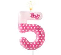 Fiocco Rosa Candele Compleanno Numero, Candela di Compleanno Rosa Decorazioni di Compleanno Candelina Cartoon Topper per Torta per Matrimonio Forniture per Feste di Compleanno (Numero 5)