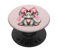 Fiocco rosa cocchettone triceratopo dinosauro ragazza PopSockets PopGrip Adesivo