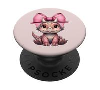 Fiocco rosa cocchettone triceratopo dinosauro ragazza PopSockets PopGrip Adesivo