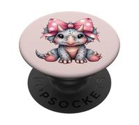 Fiocco rosa cocchettone triceratopo dinosauro ragazza PopSockets PopGrip Adesivo