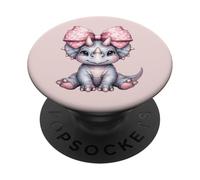 Fiocco rosa cocchettone triceratopo dinosauro ragazza PopSockets PopGrip Adesivo